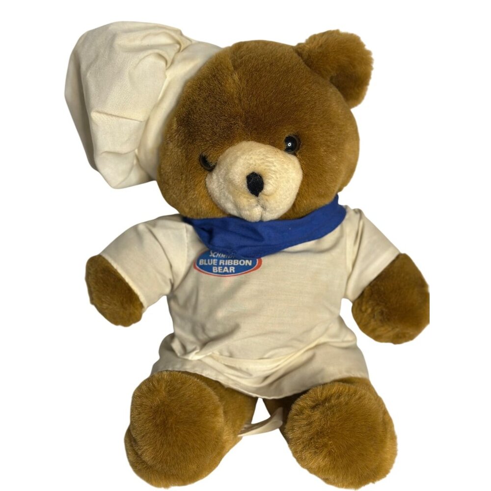 VTG Schmidt's Blue Ribbon Teddy Bear Plush White Chef Uniform 13" Toy 90s